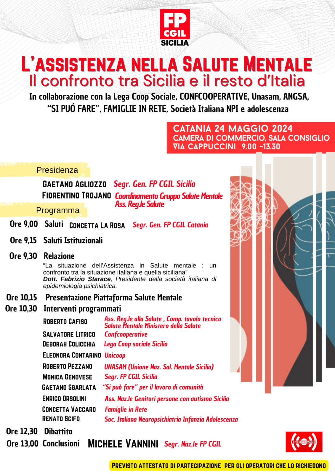 “L’assistenza nella salute mentale. Il confronto tra Sicilia e il resto d’Italia”: iniziativa di Fp Cgil domani a Catania nell’ambito della campagna nazionale “Curiamoci di Noi”