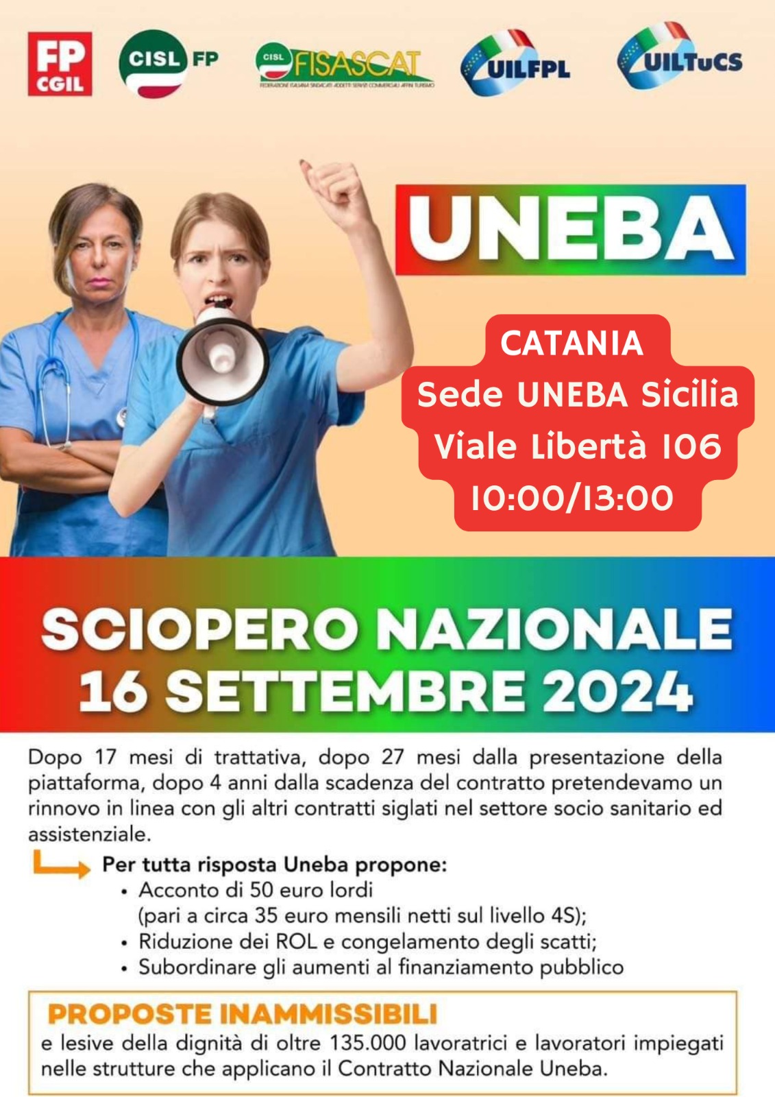 Terzo settore socio-sanitario assistenziale ed educativo,  lunedì sciopero nazionale contro il mancato rinnovo del contratto del personale da parte di Uneba: in Sicilia i sindacati organizzano sit-in di protesta a Catania